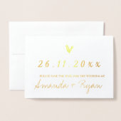 ミニマル実在スフォイル写真結婚式の日付を保存 箔カード (封筒付き正面)