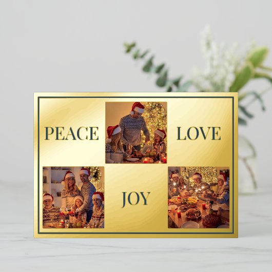 ミニマル家族の写真モダン平和の愛と喜び実在 箔シーズンカード (立ち正面)