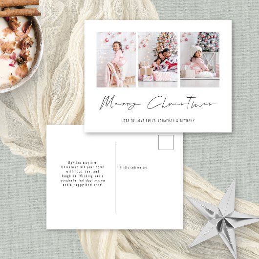 ミニマル家族3枚の写真メリークリスマス シーズンポストカード