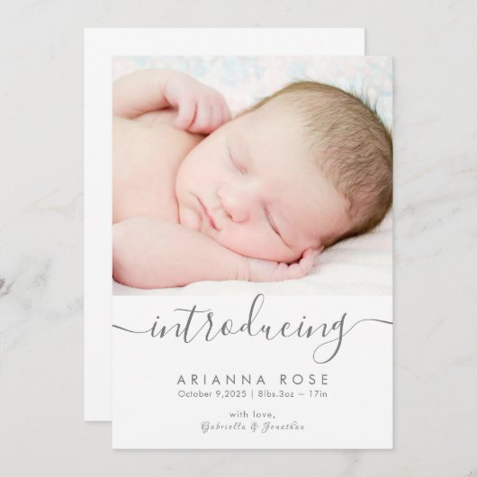 ミニマル導入ベビー写真誕生 案内状 (正面/裏面)