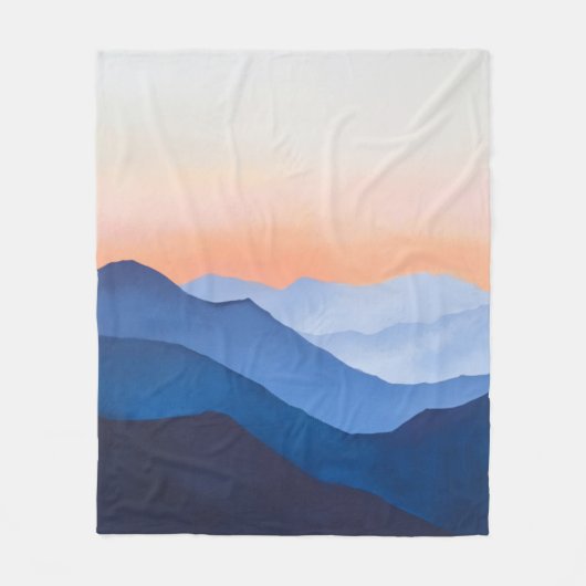 ミニマル山の夕日 フリースブランケット (正面)