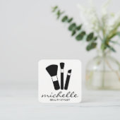 ミニマル平白 |筆記体文字 |メイクアップキット スクエア名刺 (スタンド正面)