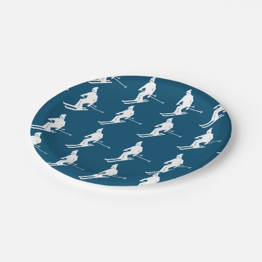 ミニマル幾何学模様スキーヤーウィンターブルーホワイト ペーパープレート (アングル)