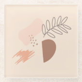 ミニマル幾何学的な地球の形の植物モノグラム ガラスコースター (正面)