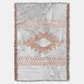 ミニマル幾何学的バラ金ゴールドアステカ白大理石 スローブランケット (正面縦)