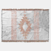 ミニマル幾何学的バラ金ゴールドアステカ白大理石 スローブランケット (正面)