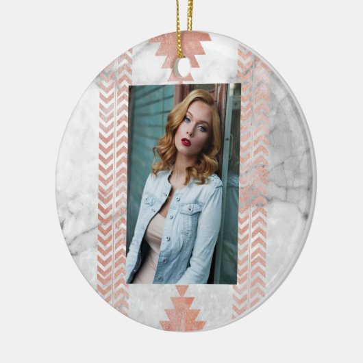 ミニマル幾何学的バラ金ゴールドアステカ白大理石 セラミックオーナメント (左)