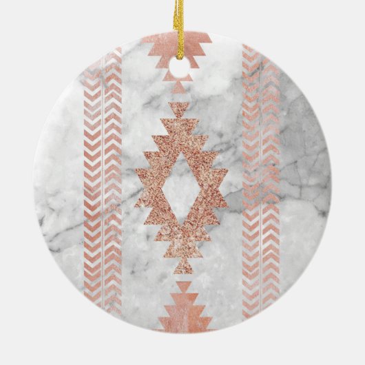 ミニマル幾何学的バラ金ゴールドアステカ白大理石 セラミックオーナメント (裏面)
