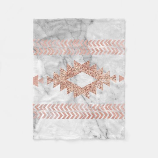 ミニマル幾何学的バラ金ゴールドアステカ白大理石 フリースブランケット (正面)