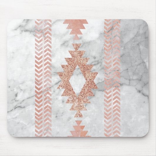 ミニマル幾何学的バラ金ゴールドアステカ白大理石 マウスパッド (正面)