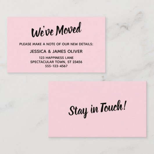 ミニマル引っ越しましたパステルシンプルピンクカード 名刺 (正面/裏面)