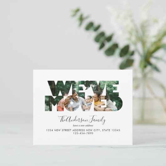 ミニマル引っ越しました切り出し写真の移動 案内ポストカード (スタンド正面)