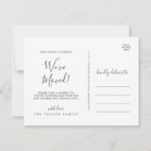 ミニマル引っ越しました印刷可能はがき 招待状 (裏面)