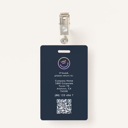 ミニマル従業員名IDカード写真QR バッジ (裏面クリップ)