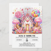 ミニマル愛らしいキャンディランドデジタル誕生日 招待状 (正面/裏面)