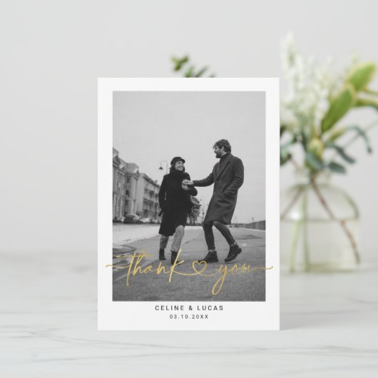 ミニマル愛ハートス結婚クリプトの写感謝してい真Y サンキューカード (スタンド正面)