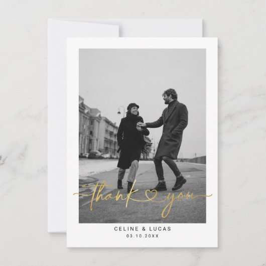 ミニマル愛ハートス結婚クリプトの写感謝してい真Y サンキューカード (正面)