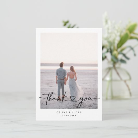 ミニマル愛ハートス結婚クリプトの写真 サンキューカード (スタンド正面)