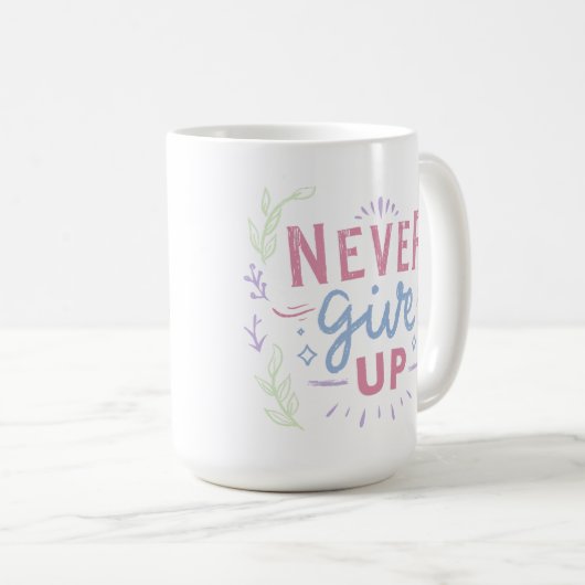 ミニマル感動的前向きフレーズカラフル コーヒーマグカップ (正面右)