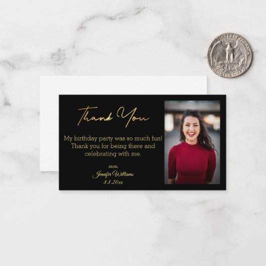 ミニマル感謝していムあなた誕生日ブラック金ゴールド写真 ノートカード (正面/裏面インサイチュ)