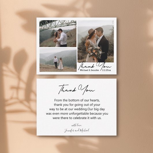 ミニマル感謝してい3枚の写真をコラージュ結婚の ノートカード