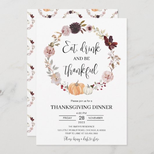 ミニマル感謝祭 招待状 (正面/裏面)