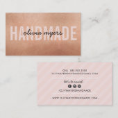 ミニマル手作りシンプル赤面ピンクローズ金ゴールド 名刺 (正面/裏面)