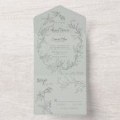 ミニマル手描きつる植物セージ緑グレーオールイン オールインワン招待状 (内側)