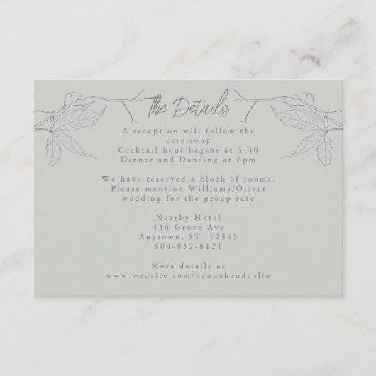 ミニマル手描きつる植物セージ緑グレー エンクロージャーカード (正面)