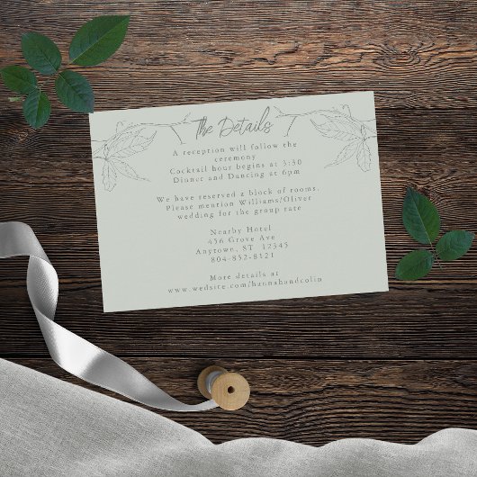 ミニマル手描きつる植物セージ緑グレー エンクロージャーカード