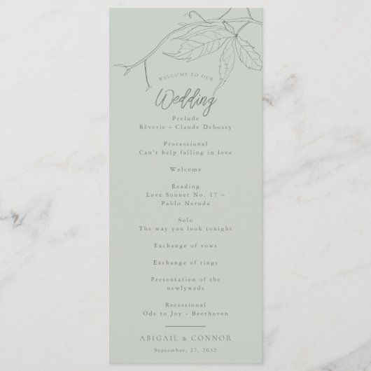 ミニマル手描きつる植物セージ緑グレー プログラム (正面)