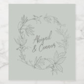 ミニマル手描きつる植物セージ緑グレー ワインラベル (シングルラベル)