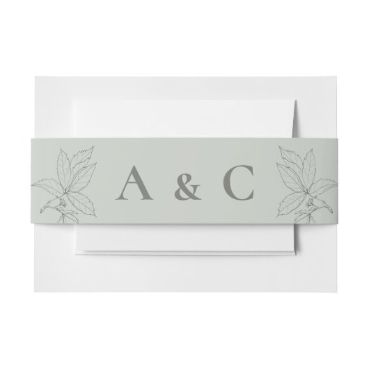 ミニマル手描きつる植物セージ緑グレー 招待状ベリーバンド (正面例)