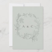 ミニマル手描きつる植物セージ緑グレー 招待状 (裏面)