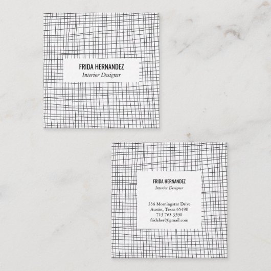 ミニマル手描きストライプグリッド線シックはっきりした スクエア名刺 (正面/裏面)