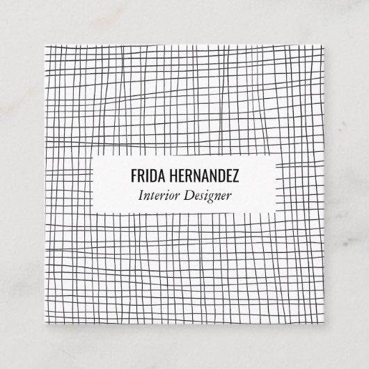 ミニマル手描きストライプグリッド線シックはっきりした スクエア名刺 (正面)