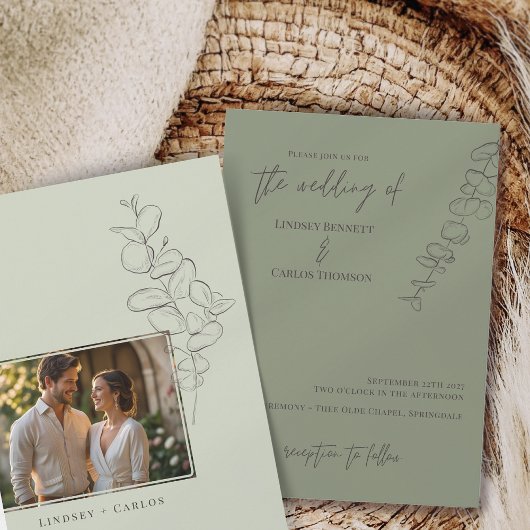 ミニマル手描きユーカリ離れの写真 招待状