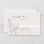 ミニマル手描きユーカリ離れアイボリー 出欠カード (正面)