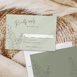 ミニマル手描きユーカリ離れスグリーン 出欠カード