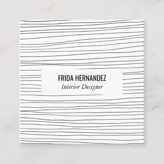 ミニマル手描き線ストライプシックエレガント スクエア名刺 (正面)