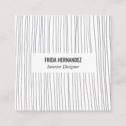 ミニマル手描き線ストライプシックエレガント スクエア名刺 (正面)