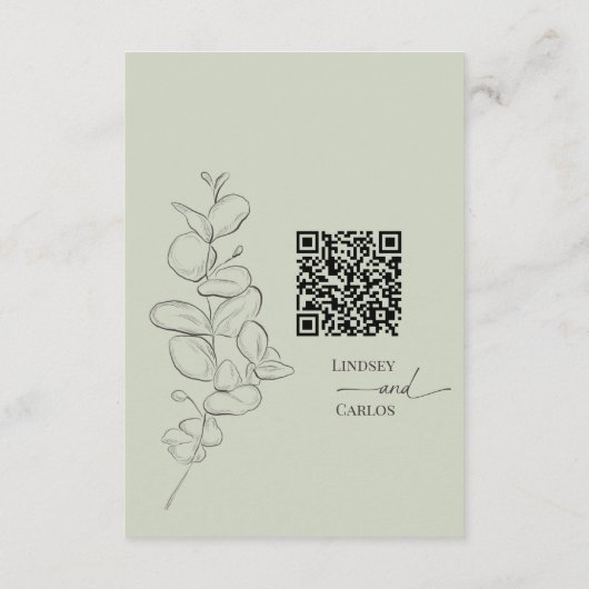 ミニマル手描き離れ詳細セージ緑QR エンクロージャーカード (裏面)