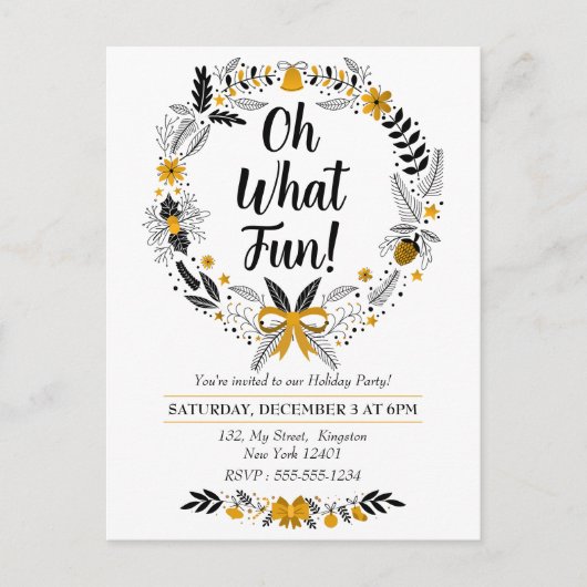 ミニマル手描きOh何おもしろいChristmastパーティー インビテーションポストカード (正面)