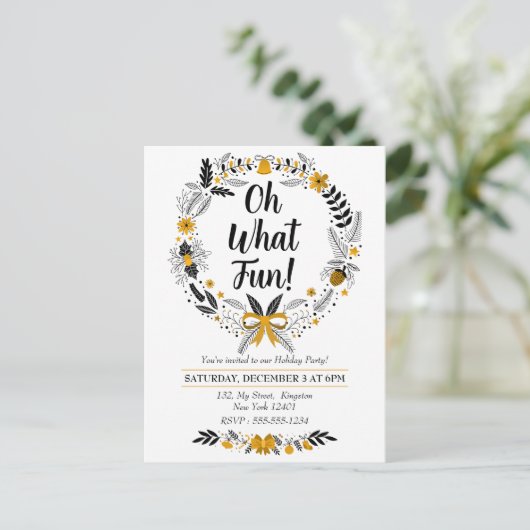 ミニマル手描きOh何おもしろいChristmastパーティー インビテーションポストカード (スタンド正面)