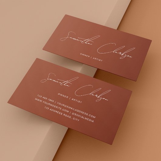 ミニマル手文字のスクリプト素朴Terracotta 名刺