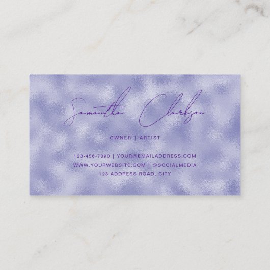 ミニマル手文字の紫色の箔とスクリプト 名刺 (裏面)