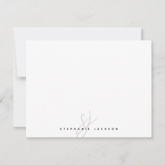 ミニマル手文字スクリプトイニシャルモノグラム ノートカード (正面)
