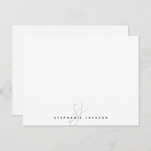 ミニマル手文字スクリプトイニシャルモノグラム ノートカード (正面/裏面)