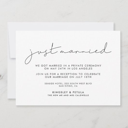ミニマル手書きたった今結婚しました発表 招待状 (正面)