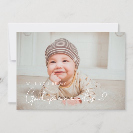 ミニマル手書きゴッドペアレント提案カード 招待状 (正面)